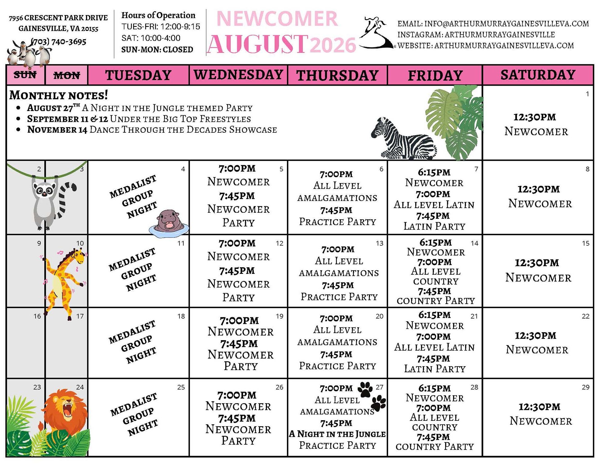August 2026 Newcomer Calendar - Gainesville